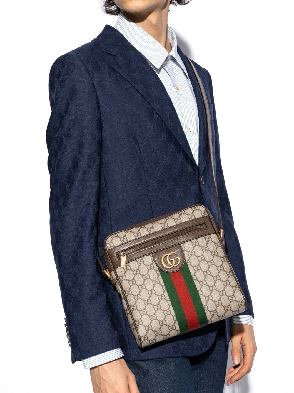 Authentic GUCCI GG Supreme Monogram Web Ophidia Messenger Bag Brown unisex